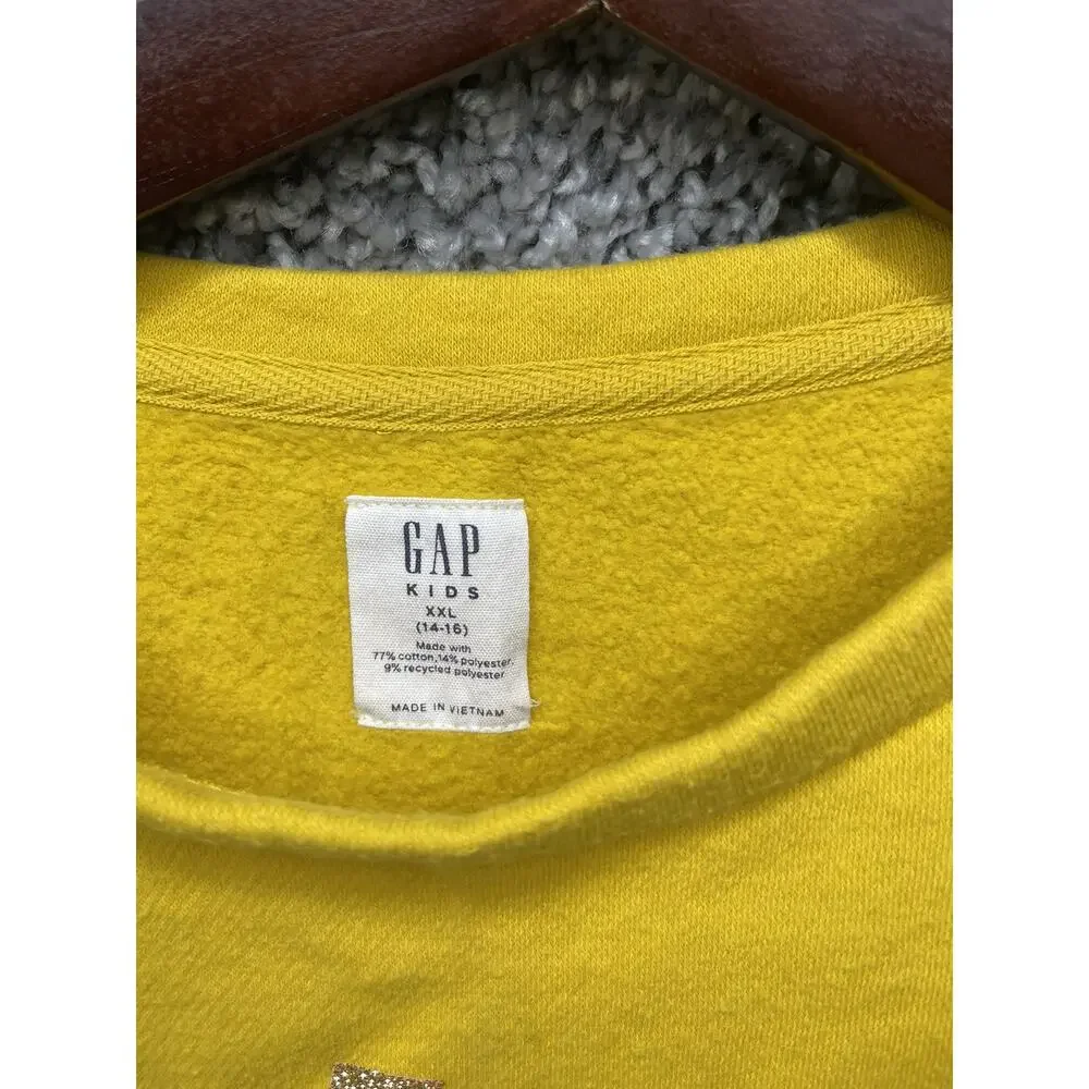 Kids Gap Logo Crewneck Sweater Metallic Youth Size XXL 14/16 Yellow Pullover